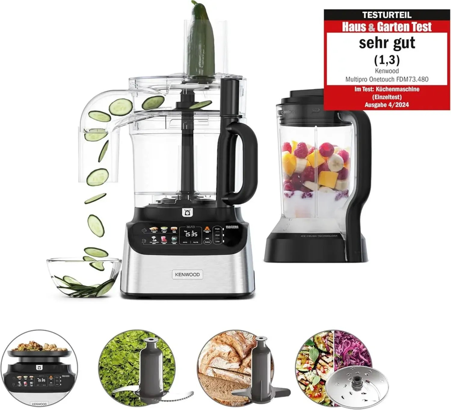 Kenwood MultiPro OneTouch FDM73.480SS Küchenmaschine, 1000W, mit Mixer & integrierter Waage, 6 Automatikprogramme, Silber