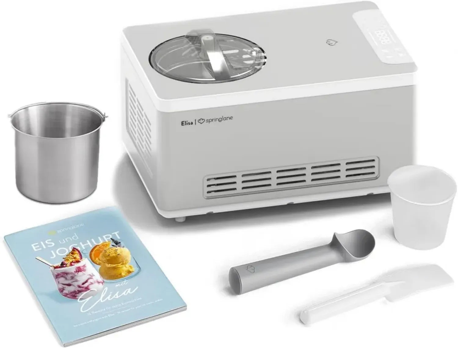 Elisa Eismaschine & Joghurtbereiter 2L, Edelstahl, 220W, Selbstkühlender Kompressor